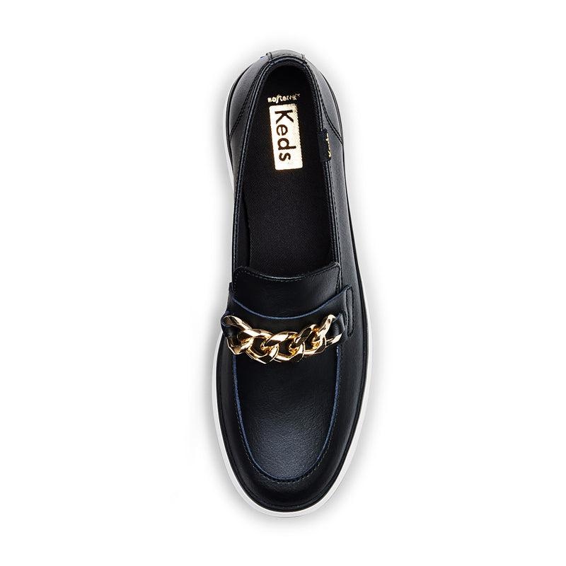 Keds Triple Decker Loafer Lug Leder Chain Applique Leather Sneakers Damen Black/Gold | 67350NQIK