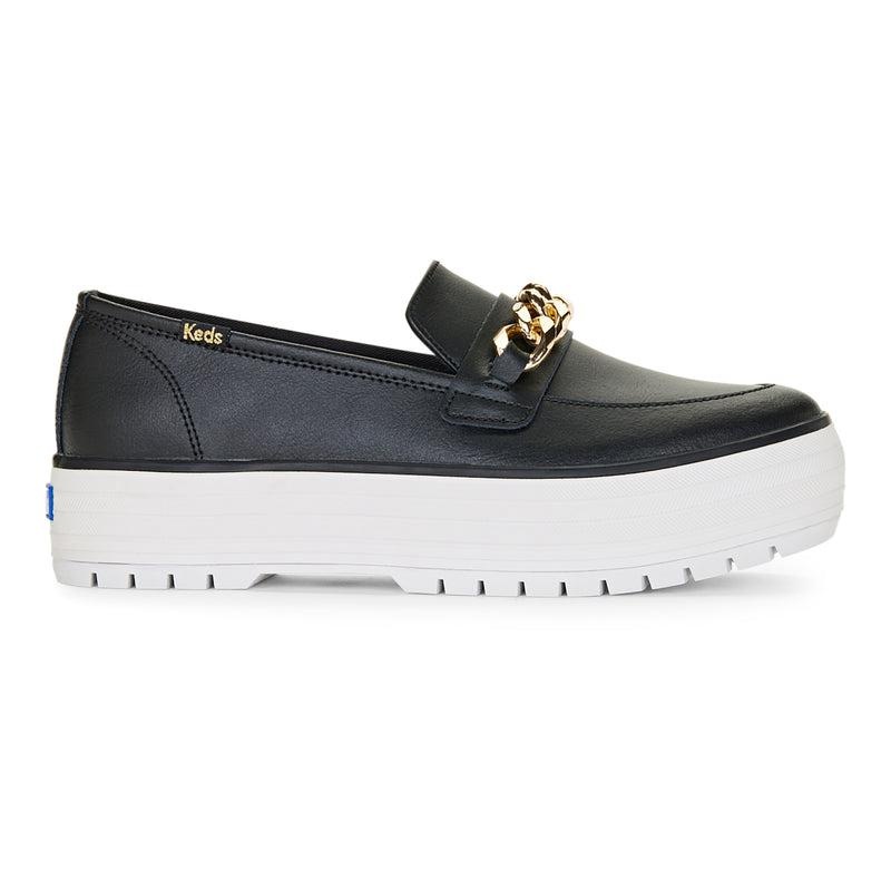 Keds Triple Decker Loafer Lug Leder Chain Applique Leather Sneakers Damen Black/Gold | 67350NQIK