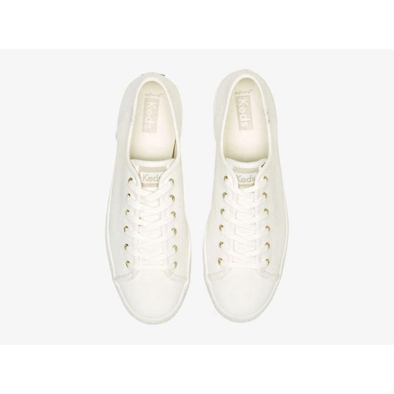 Keds Triple Kick Canvas Emboss Foxing Lace Ups Damen Weiß | 41378NAGC