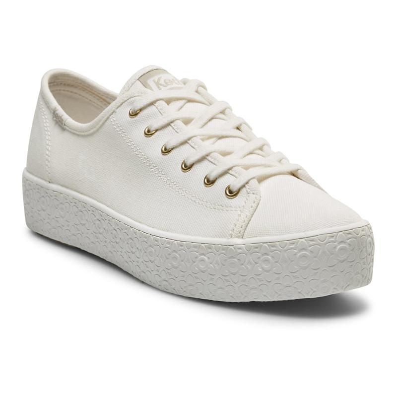 Keds Triple Kick Canvas Emboss Foxing Snow Canvas Damen Weiß | 31852JZVT