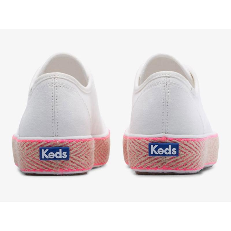 Keds Triple Kick Canvas Jute Foxing Lace Ups Damen Weiß Rosa | 12063DGJX