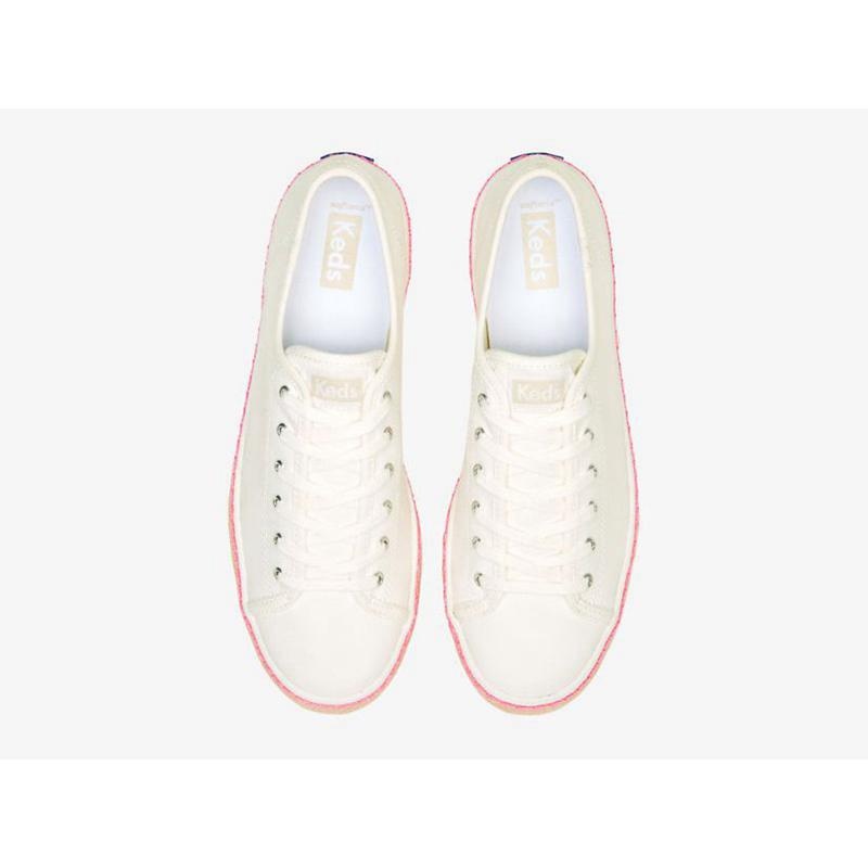 Keds Triple Kick Canvas Jute Foxing Lace Ups Damen Weiß Rosa | 12063DGJX