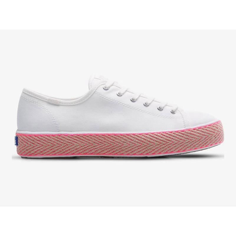 Keds Triple Kick Canvas Jute Foxing Lace Ups Damen Weiß Rosa | 12063DGJX