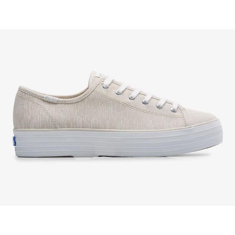 Keds Triple Kick Canvas Lines Print Lace Ups Damen Silber | 27480THFP