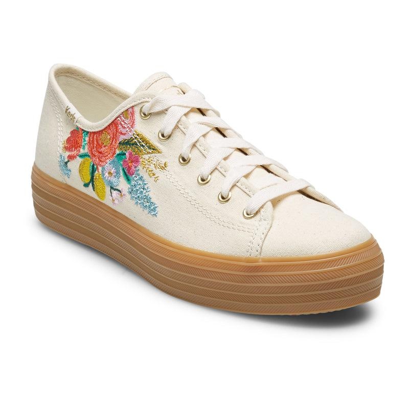 Keds Triple Kick Rifle Paper Co. Embroidered Garden Party Linen Prints Damen Weiß | 21384MOZC