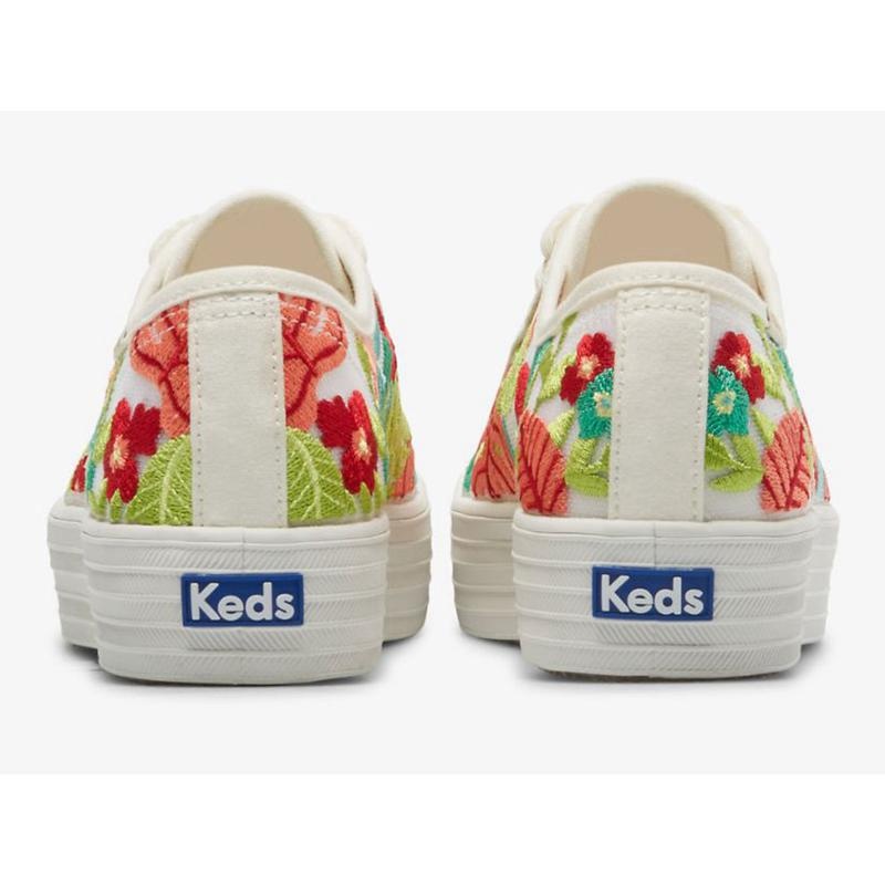 Keds Triple Kick Tropical Embroidery Lace Ups Damen Weiß Koralle | 62930MZFE