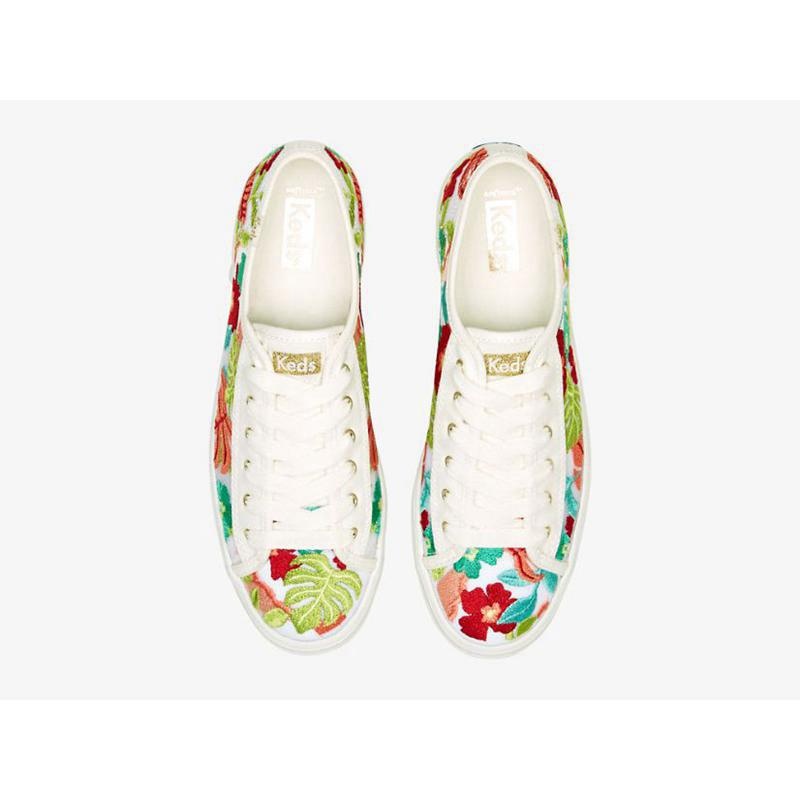 Keds Triple Kick Tropical Embroidery Lace Ups Damen Weiß Koralle | 62930MZFE