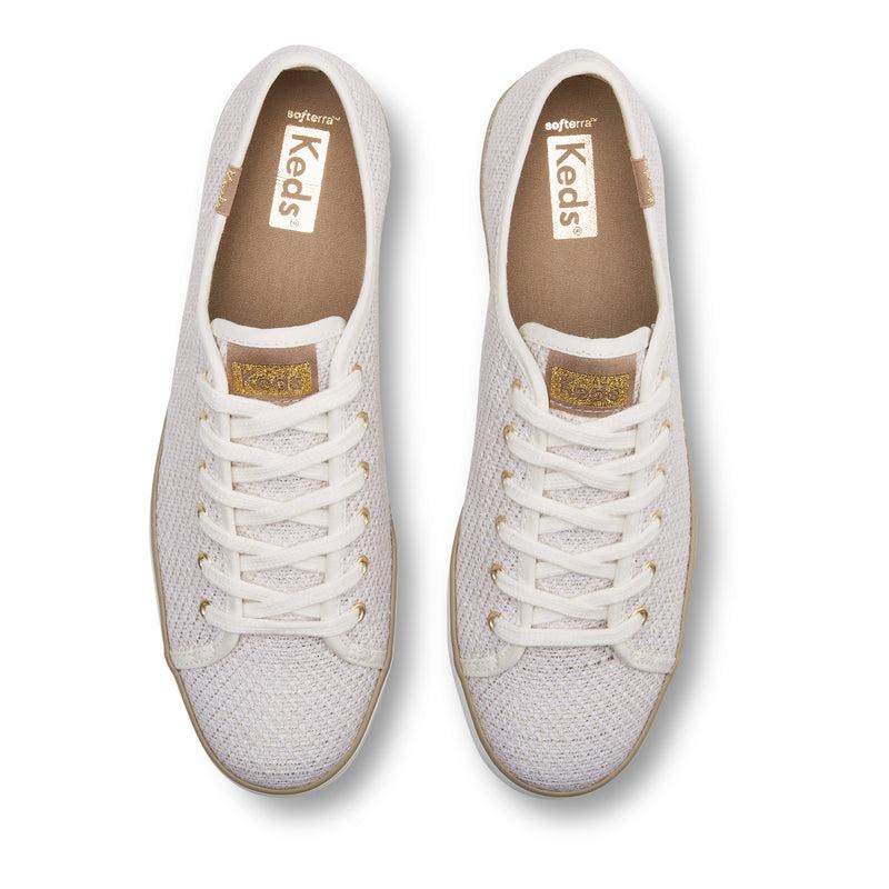 Keds Triple Kick Woven Cream Canvas Platform Sneakers Damen Cream/Gold | 94235YPEZ