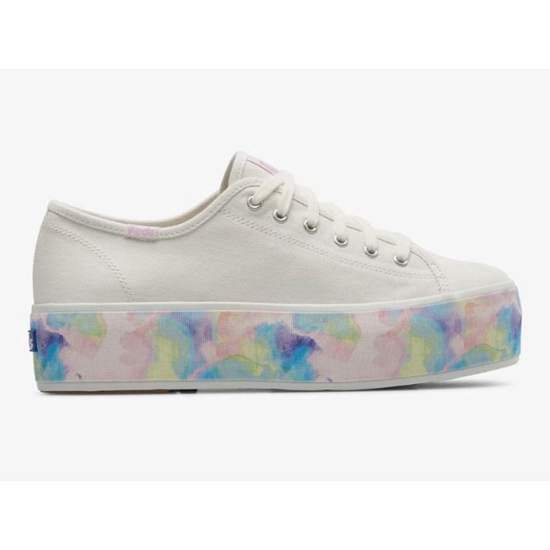 Keds Triple Up Abstract Floral Foxing Platform Sneakers Damen Weiß Mehrfarbig | 51482UFRV