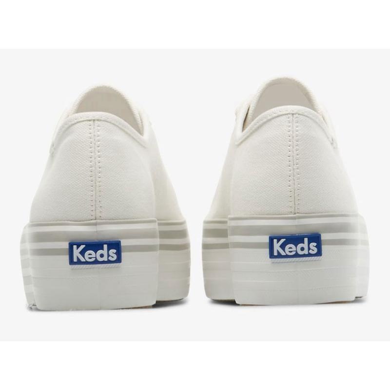 Keds Triple Up Canvas Foxing Stripe Lace Ups Damen Weiß Grau | 64827TGNV