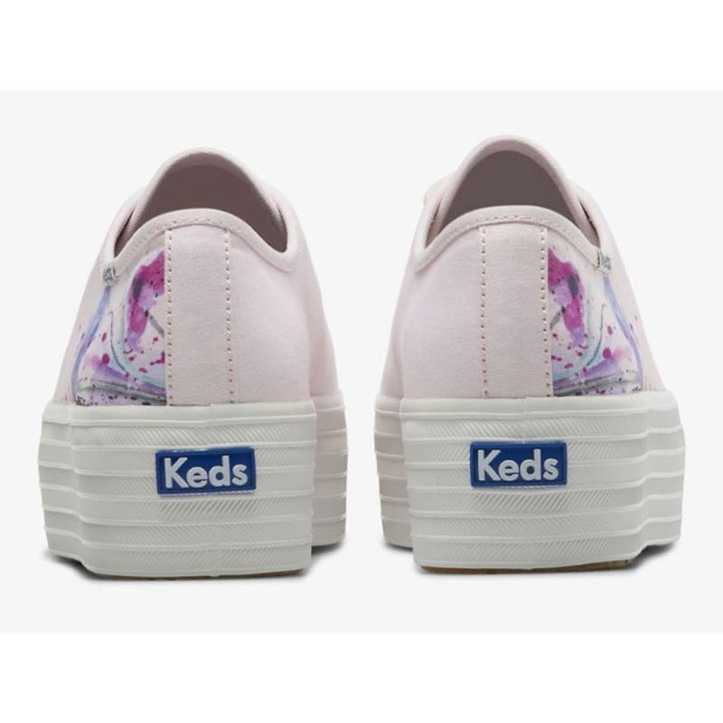 Keds Triple Up Canvas Painterly Floral Platform Sneakers Damen Hellrosa | 57832PXHK