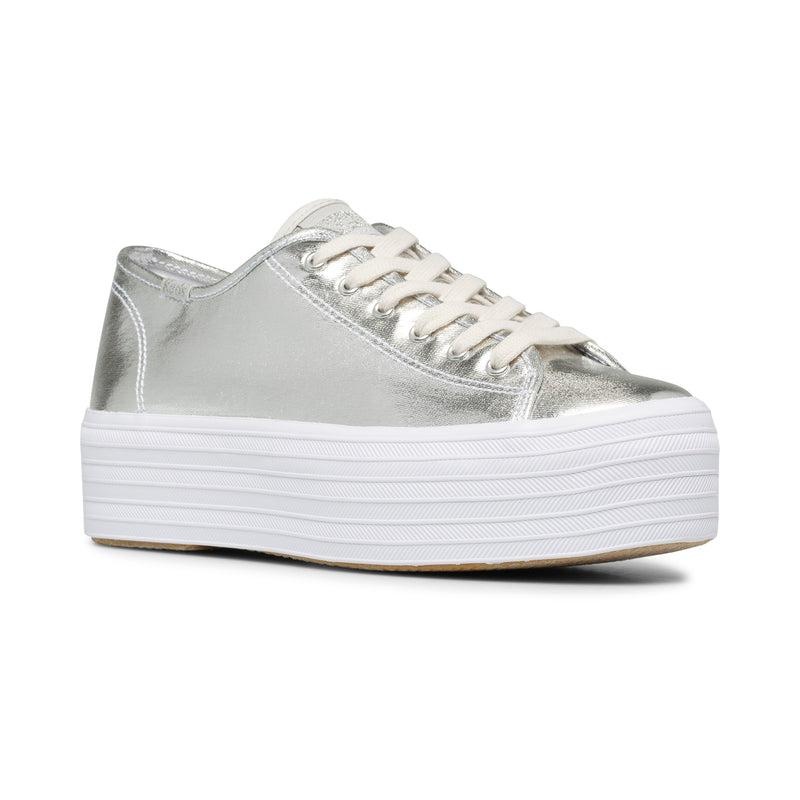 Keds Triple Up Metallic Twill Platform Sneakers Damen Silber | 92567FCWK