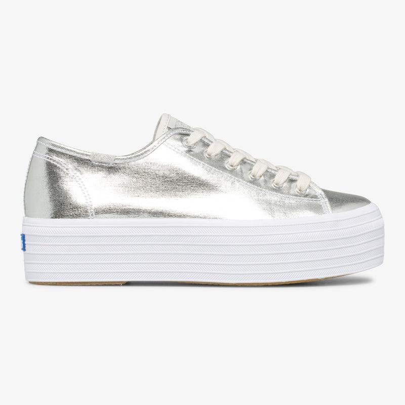 Keds Triple Up Metallic Twill Platform Sneakers Damen Silber | 92567FCWK