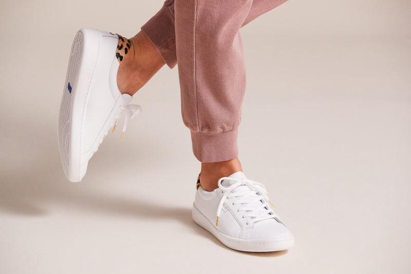 Keds x Kate Spade Ace Leder Leather Sneakers Damen White/Leopard | 96174SYTA