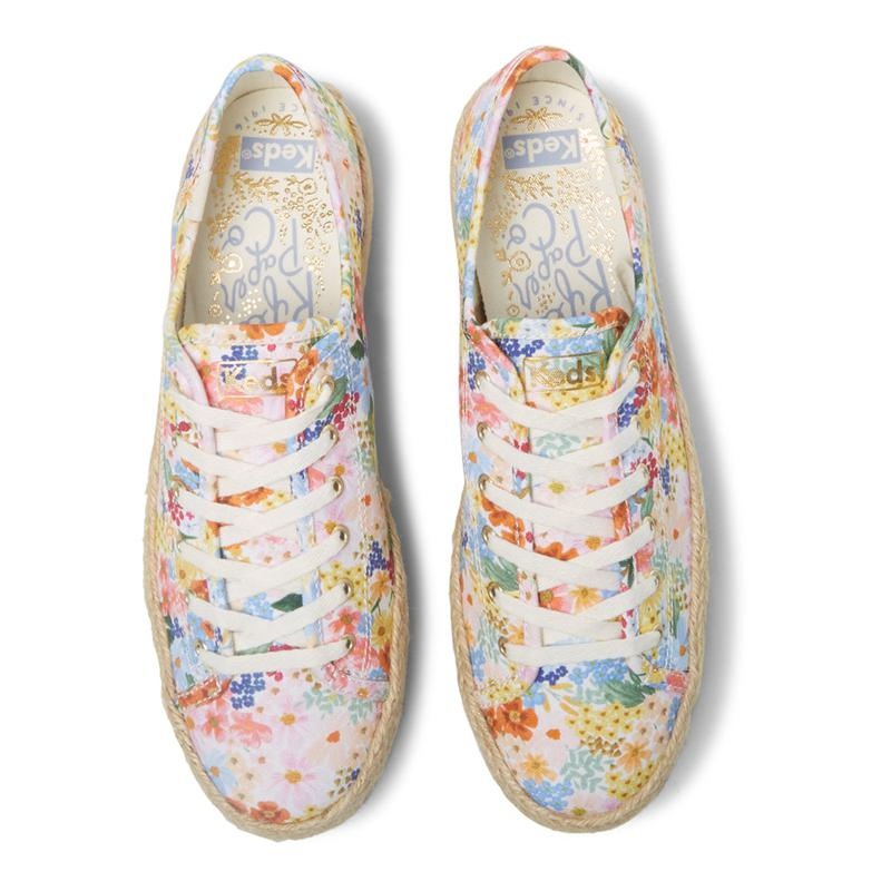 Keds x Rifle Paper Co. Triple Kick Canvas Damen White/Multicolor | 70132KILZ