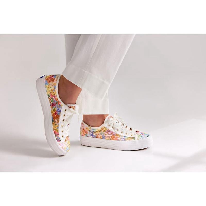 Keds x Rifle Paper Co. Triple Kick Mesh Margaux Platform Sneakers Damen Weiß Mehrfarbig | 07861ZPAR