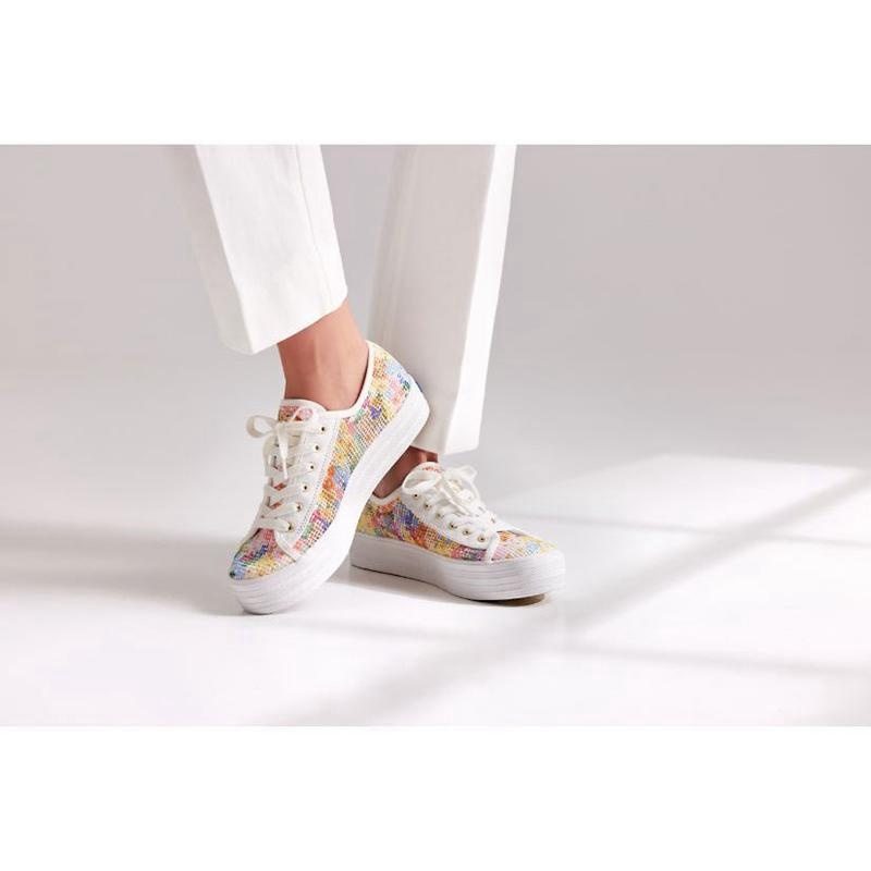 Keds x Rifle Paper Co. Triple Kick Mesh Margaux Platform Sneakers Damen Weiß Mehrfarbig | 07861ZPAR