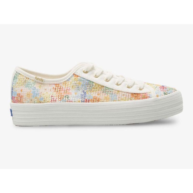 Keds x Rifle Paper Co. Triple Kick Mesh Margaux Platform Sneakers Damen Weiß Mehrfarbig | 07861ZPAR